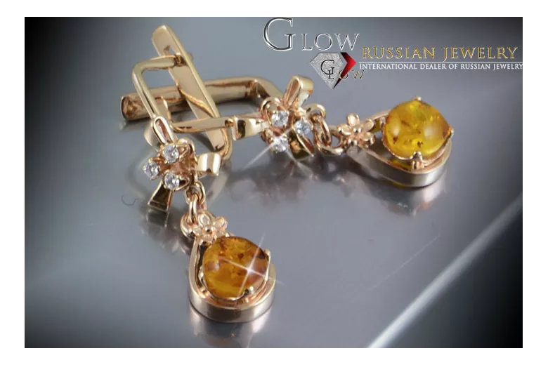 Russian Soviet silver rose gold plated 925 Amber earrings veab008